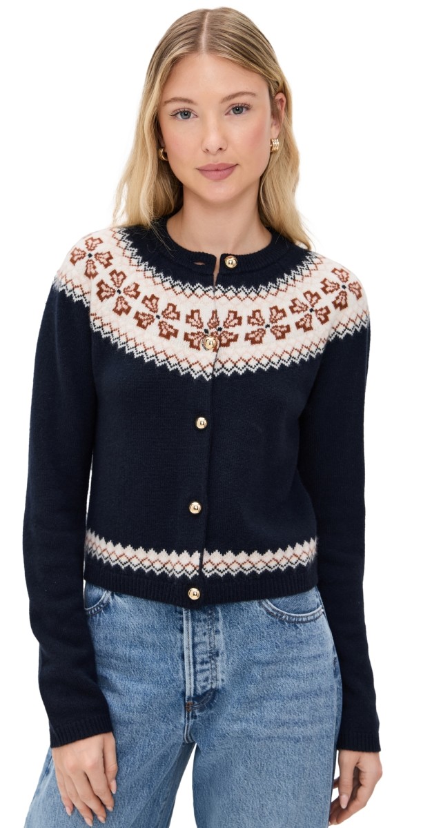FRAME The Cashmere Fair Isle Cardi Navy