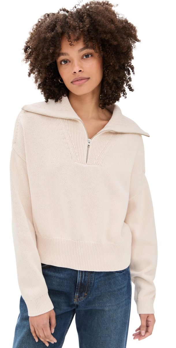 Closed Cropped Troyer Pullover Stone Beige