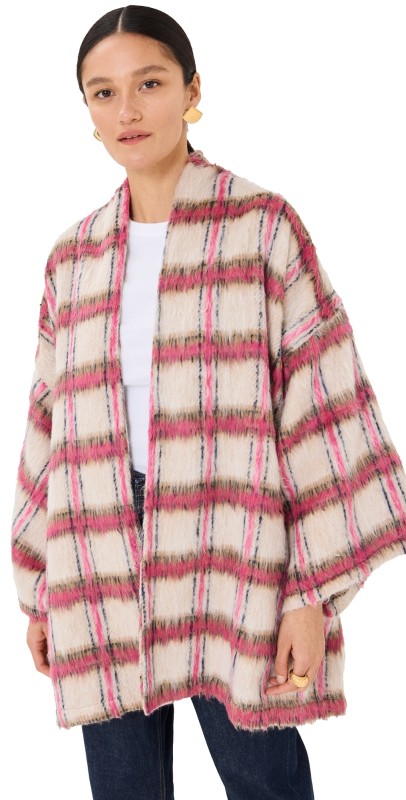 La Vie Style House Pink Grid Mini Duster Tan Mult
