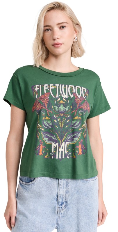 Daydreamer Fleetwood Mac Butterflies Reverse Tee Stormy Green