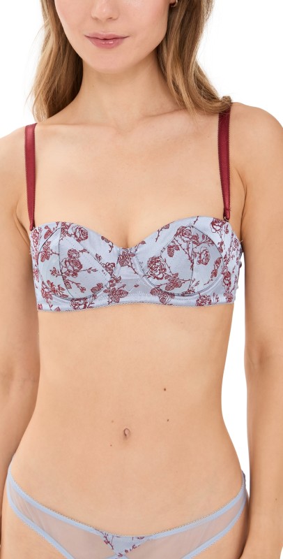 Fleur du Mal Rose Jacquard Topstitch Convertible Balconette Blue Mist