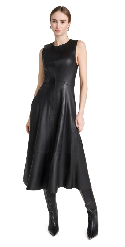 Vince Leather Sleeveless Dress Black