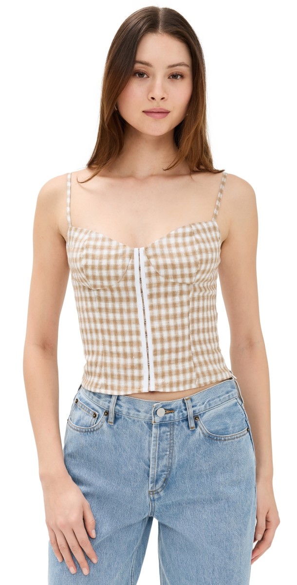 Reformation Christen Linen Top Dunes Check