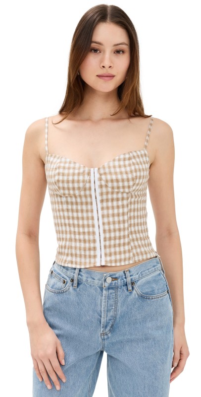 Reformation Christen Linen Top Dunes Check