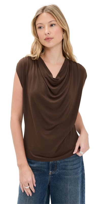 Vince Sleeveless Draped Cowl Neck Top Espresso
