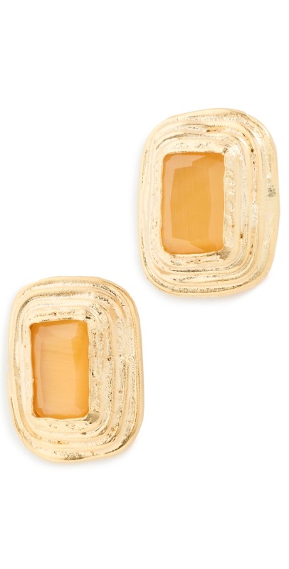 Maison Irem Yellow Tiger Eye Ear Studs Gold