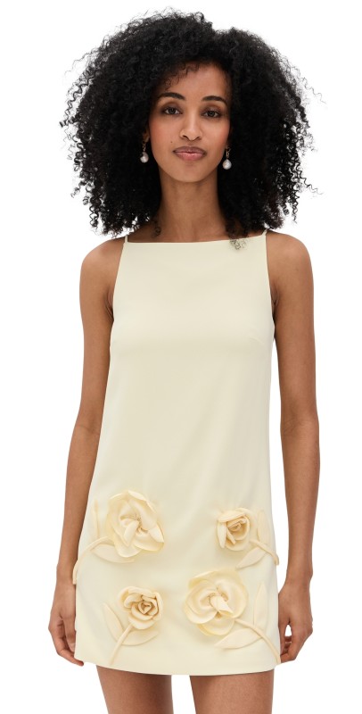 Self Portrait Yellow Crepe Flower Mini Dress Yellow