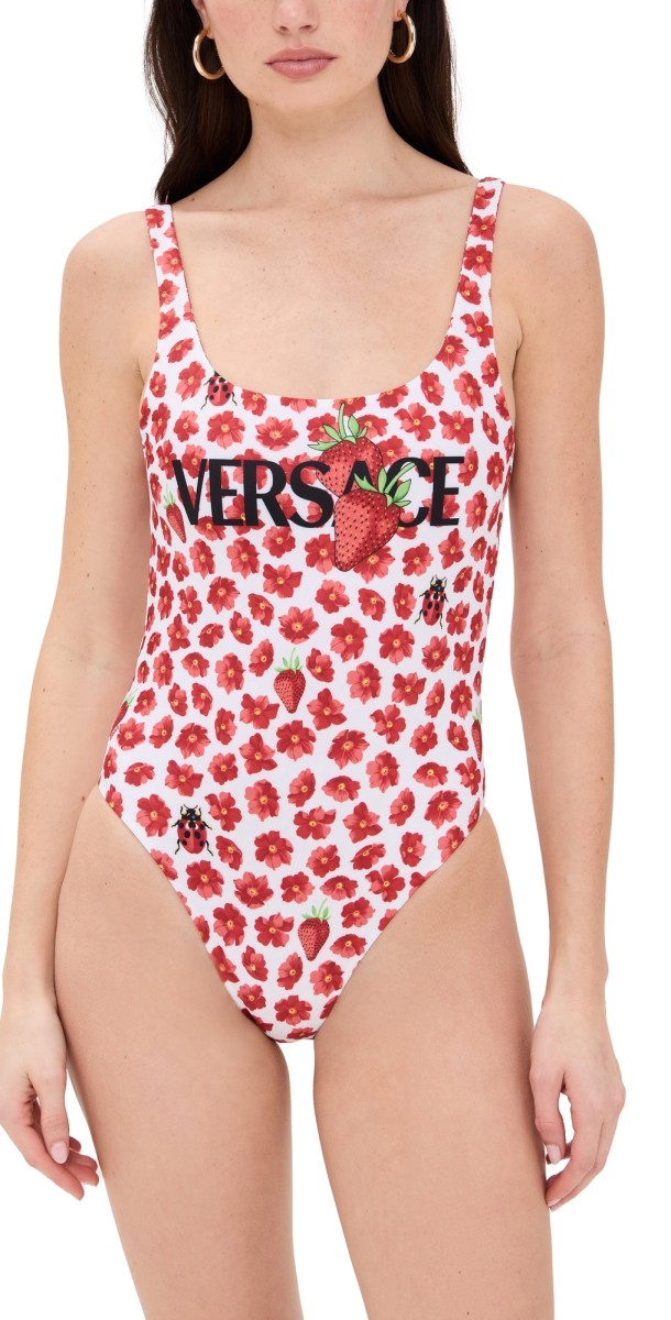 Versace Vita Reversible Strawberry Swim One Piece White/Red