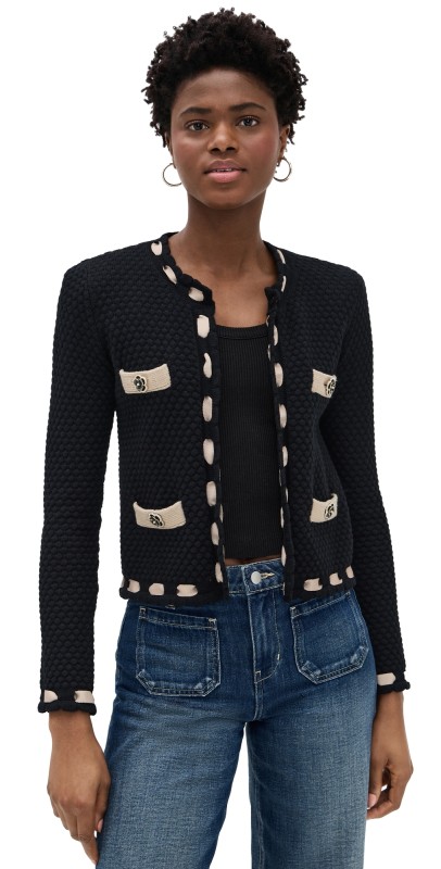 L'AGENCE Astor Contrast Trim Cardigan Black/Cappuccino