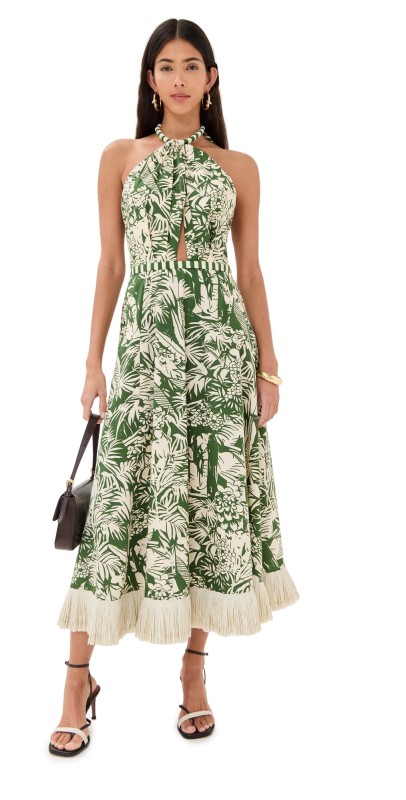 Johanna Ortiz Heritage Midi Dress SELVA TROPICAL EMERALD/ECRU