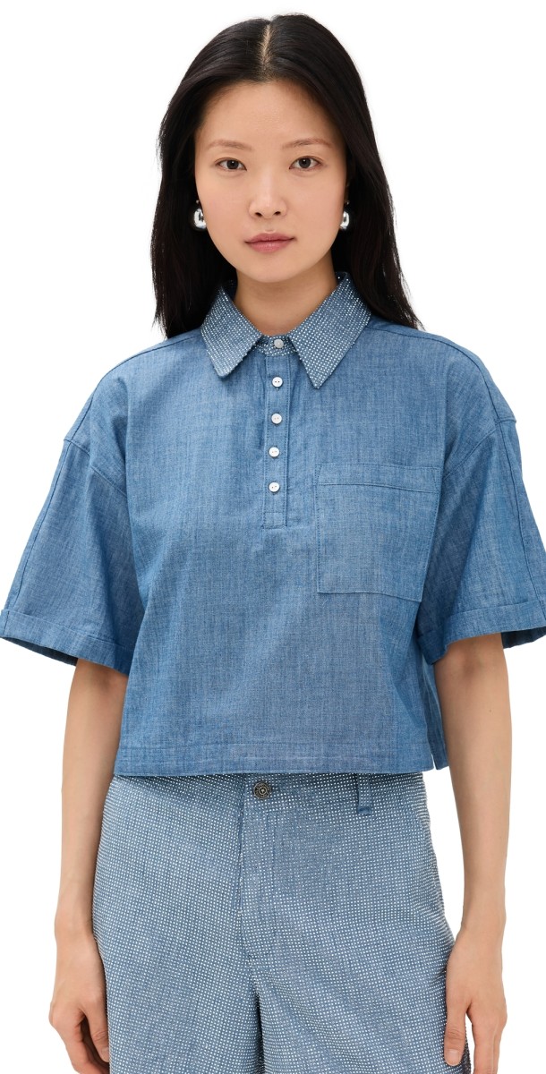 Cinq à Sept Chambray Arno Top Medium Blue