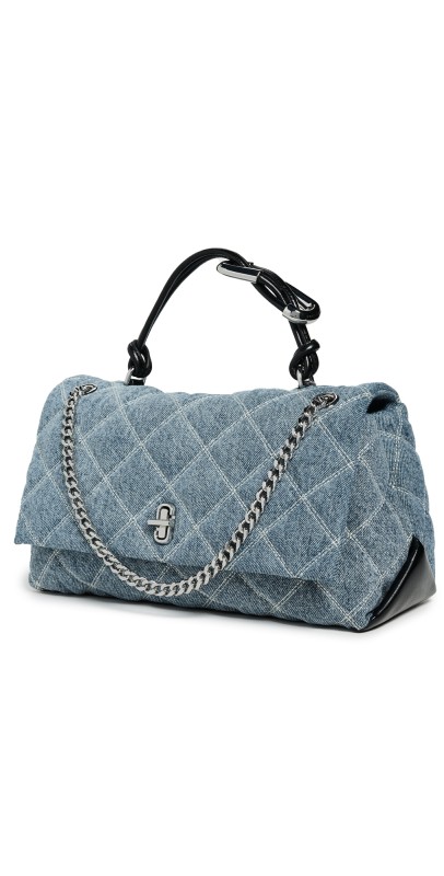 Marc Jacobs The Quilted Denim Dual Chain Shoulder Bag Light Wash Indigo