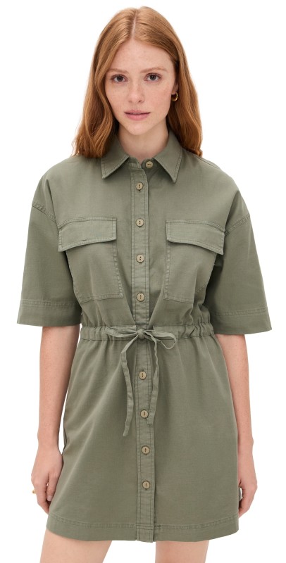 Faherty Utility Twill Mini Shirtdress Coastal Sage
