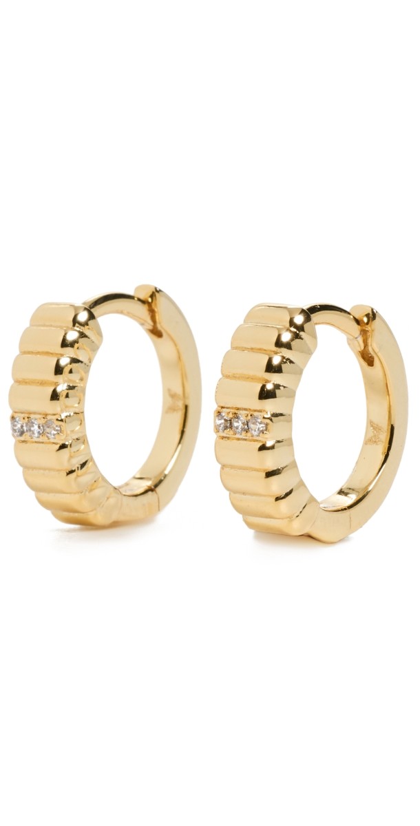 By Adina Eden Pave Accented Ridged Huggie Earrings Gold