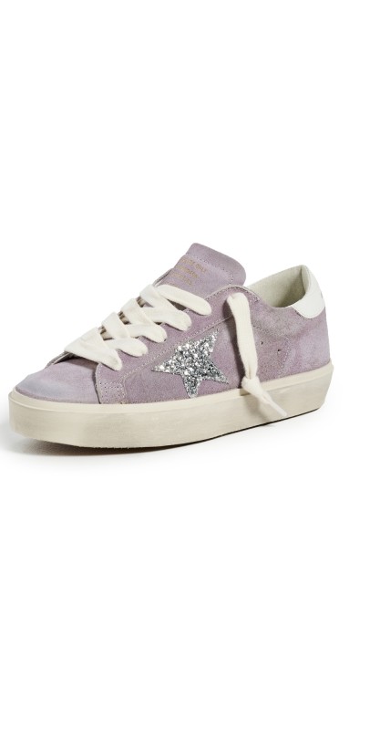 Golden Goose Hi Star Suede Upper and Toe Glitter Star Leather Heels Lilac/Silver/White