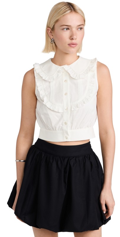 SHUSHU/TONG Lace Pleated Sleeveless Shirt White