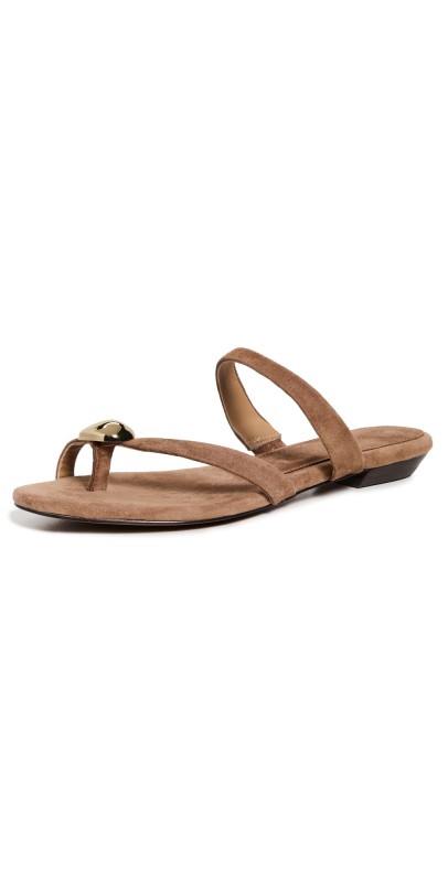 Madewell The Mila Organic Hardware Thong Slide Sandals in Leather Aged Cognac