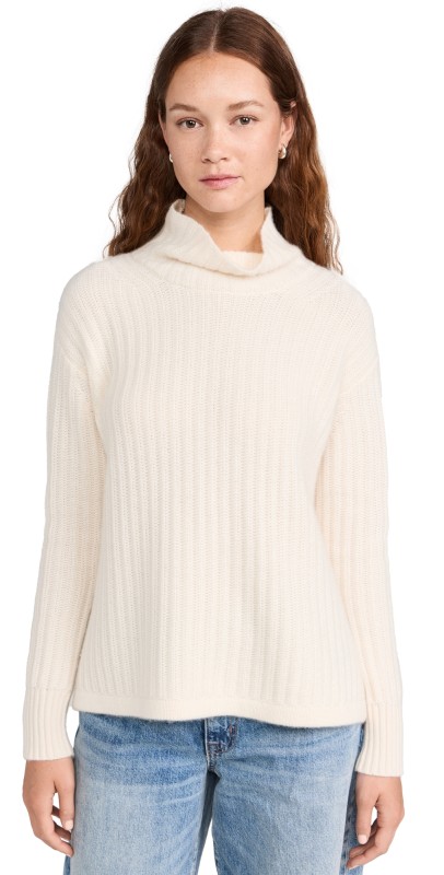 James Perse Cashmere Rib Funnel Neck Ivory