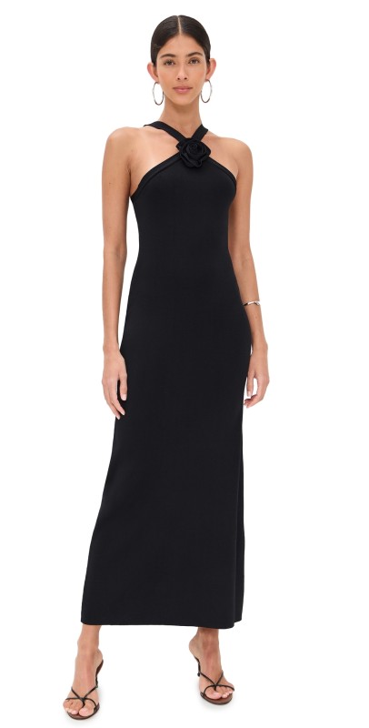 endless rose Rosette Knit Midi Dress Black