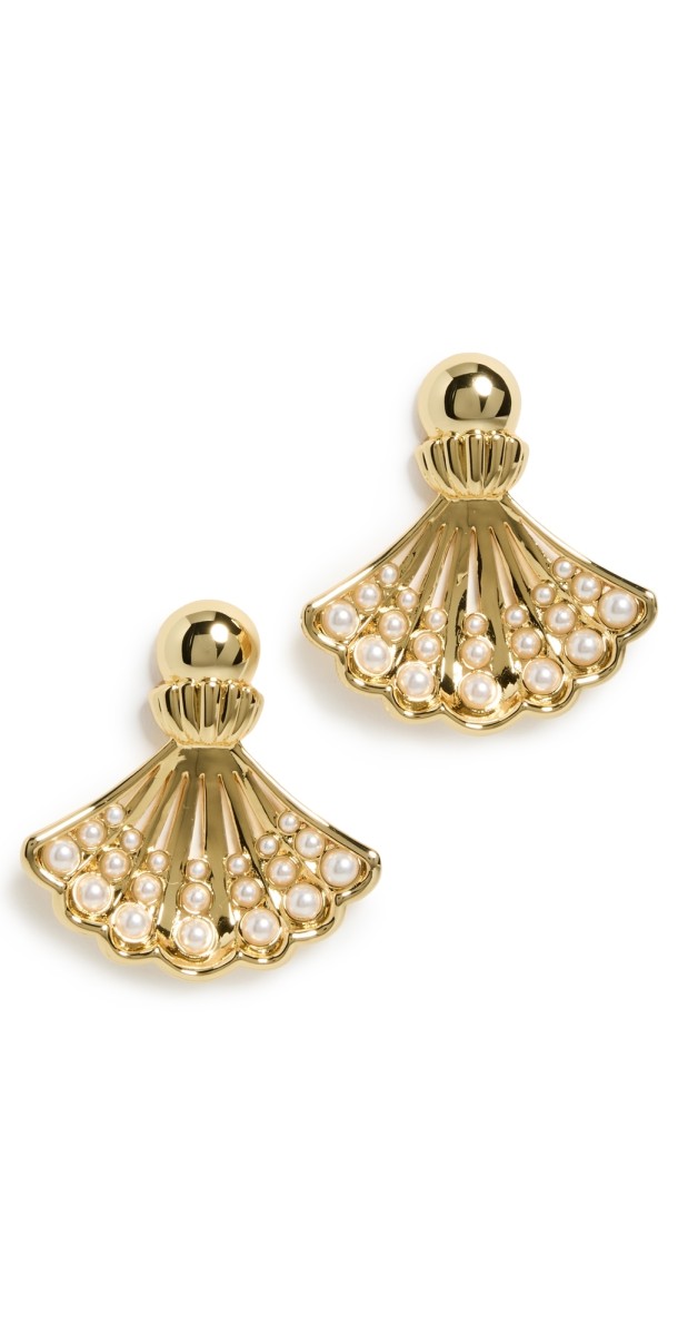 Lele Sadoughi Fan Shell Earrings Gold
