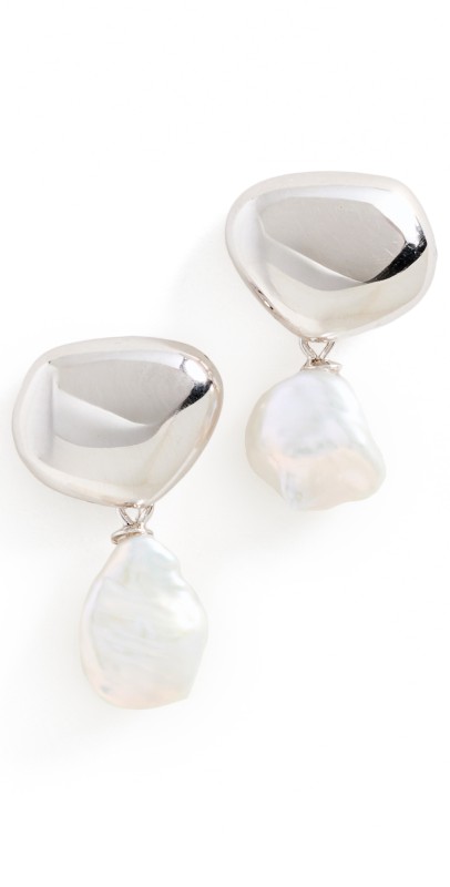 SHASHI Silver Pearl Drop Earring Silver/Pearl