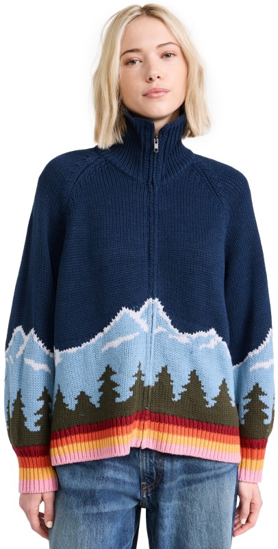 THE GREAT Outdoors The Vista Full-Zip Sweater Evergreen