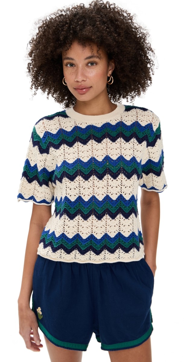 Birds of Paradis Jules Sweater T-Shirt Teal Stripe