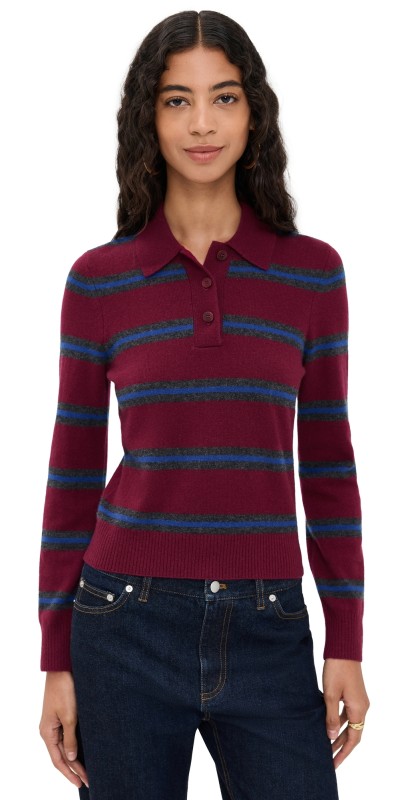 STAUD Gemma Cashmere Sweater Crimson Stripe