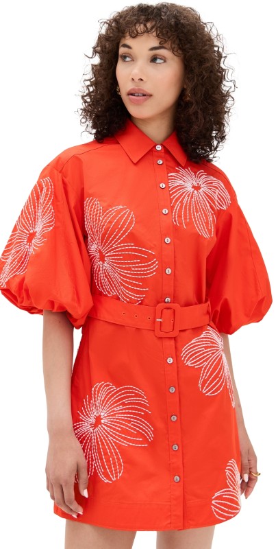 Cinq à Sept Sunburst Rhea Dress Cherry Tomato/White