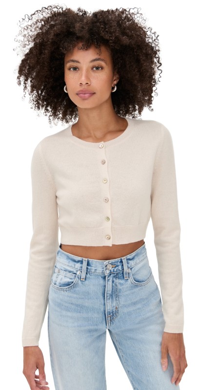 Reformation Janie Cashmere Crew Cardigan Cream