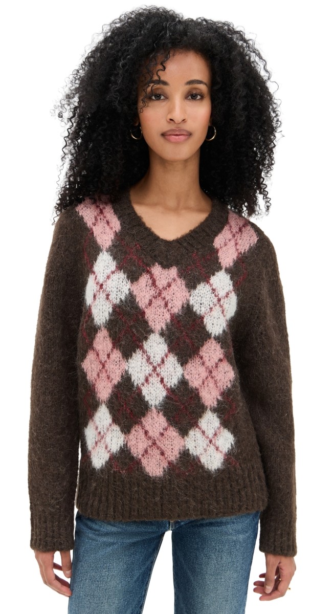 DUNST Baby Alpaca Argyle Sweater Brown