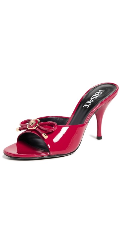 Versace Patent Calf Leather Mules 85mm 1RB3V-Lipstick Red/Versace Gold