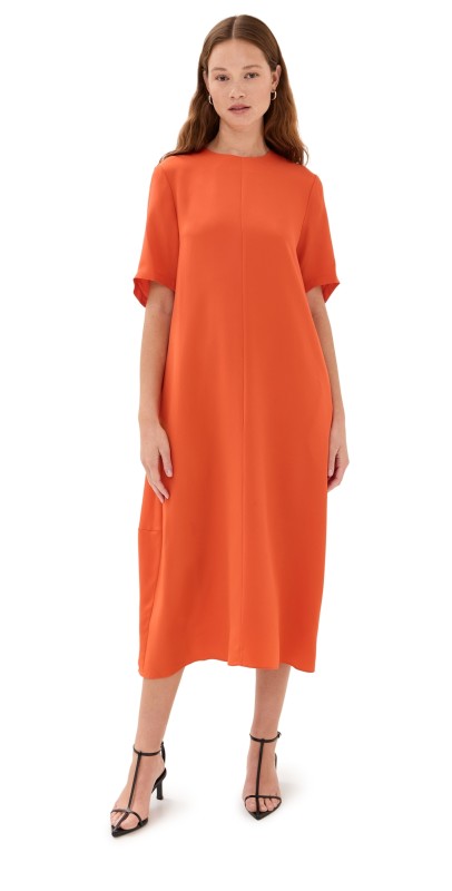 Tibi 4 Ply Silk Tshirt Dress Red Orange