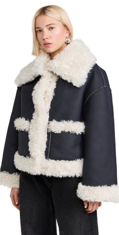 Free People Kiki Sherpa Jacket Black Combo