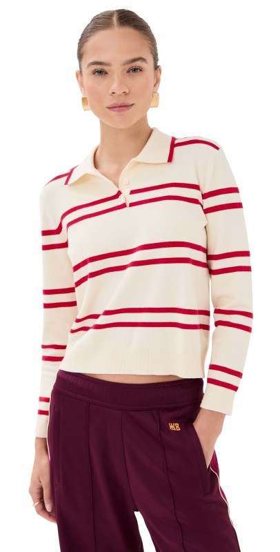 State & Lake Long Sleeve Striped Polo Green/White