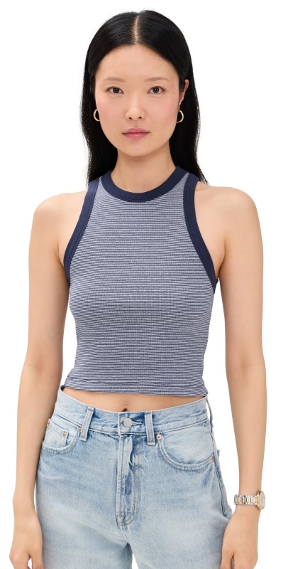 Sold Out NYC The Cropped Not So Basic Tank Navy Micro Stripe