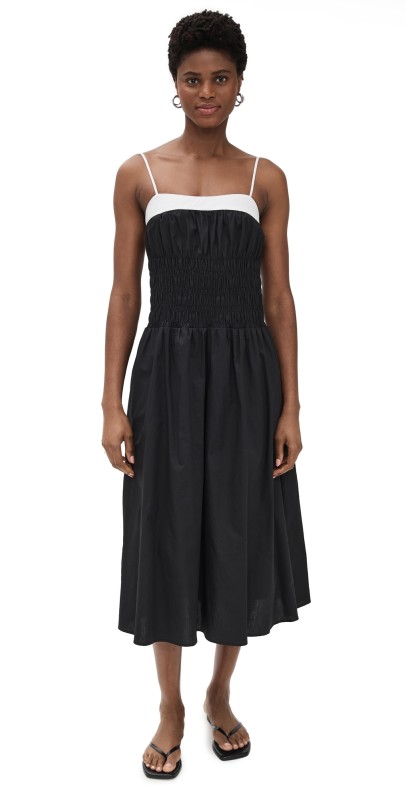 Moon River Smocked Midi Dress Black