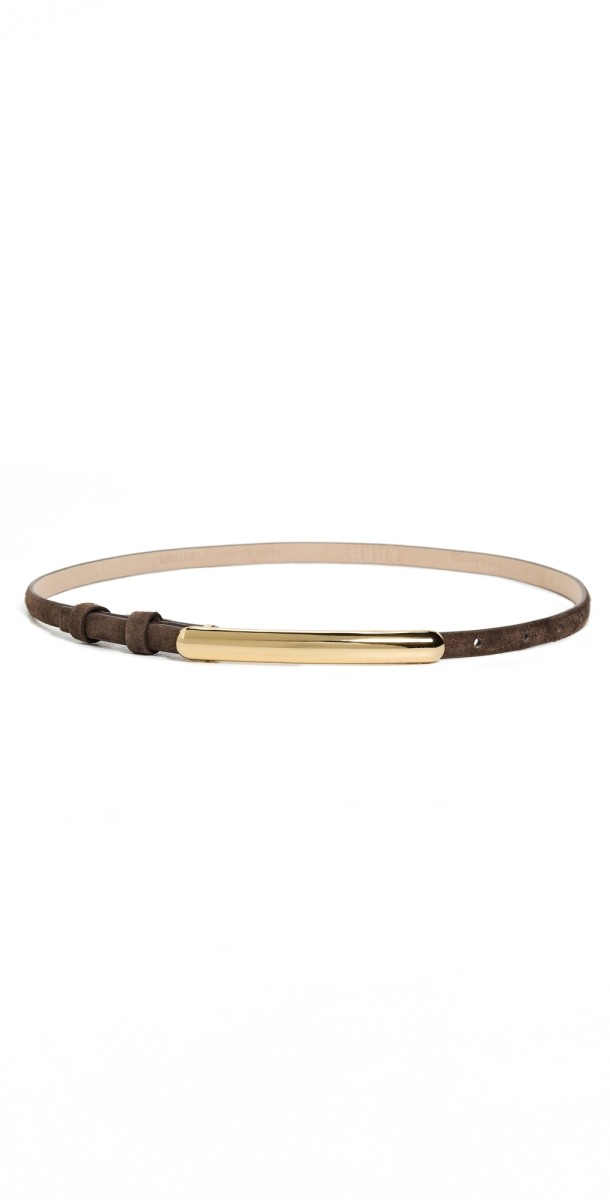 LELET NY Glossy Bar Skinny Suede Belt Chocolate