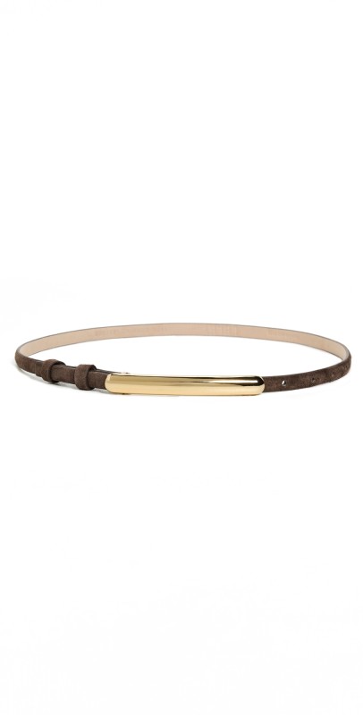 LELET NY Glossy Bar Skinny Suede Belt Chocolate