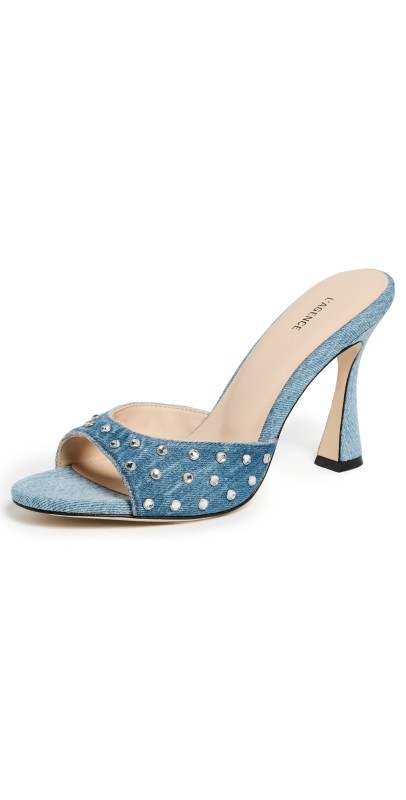 L'AGENCE Lucienne Embellished Denim Mules Light Denim