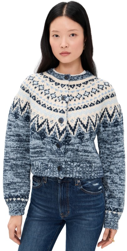 Z Supply North Sea Fair Isle Cardigan Blue Velvet Heather