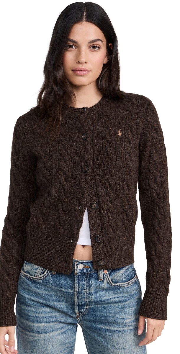 Polo Ralph Lauren Long Sleeve Cardigan Dark Brown Marl