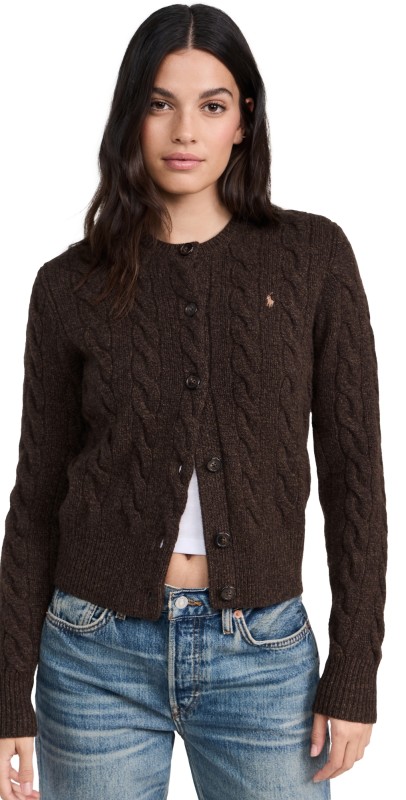 Polo Ralph Lauren Long Sleeve Cardigan Dark Brown Marl