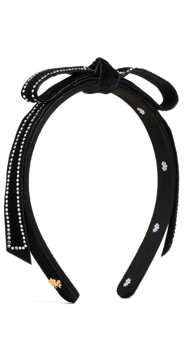 Lele Sadoughi Bardot Velvet Crystal Border Headband Jet 001