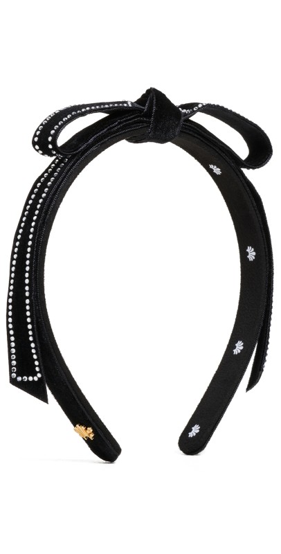 Lele Sadoughi Bardot Velvet Crystal Border Headband Jet 001