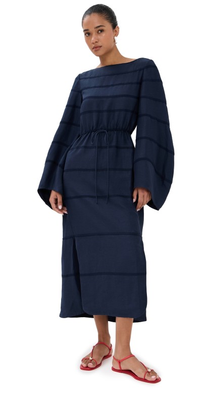 Rosie Assoulin Ribbon Caftan Dress Navy