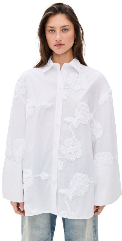 ROTATE Flower Oversized Shirt Bright White