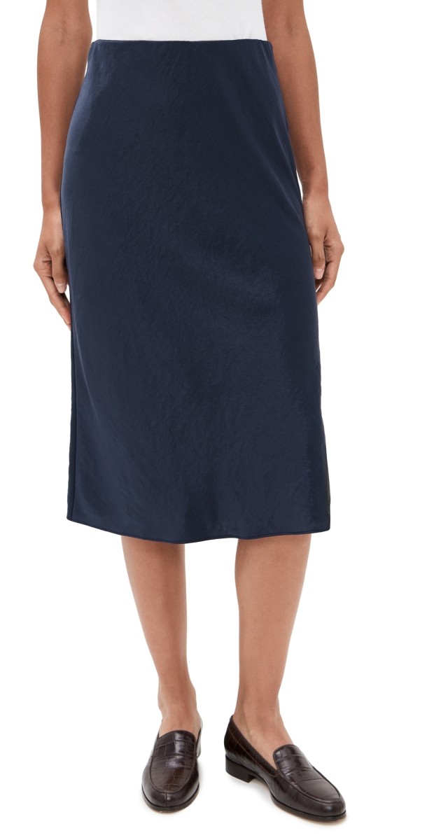 Madewell Satin Midi Slip Skirt Juniper Berry