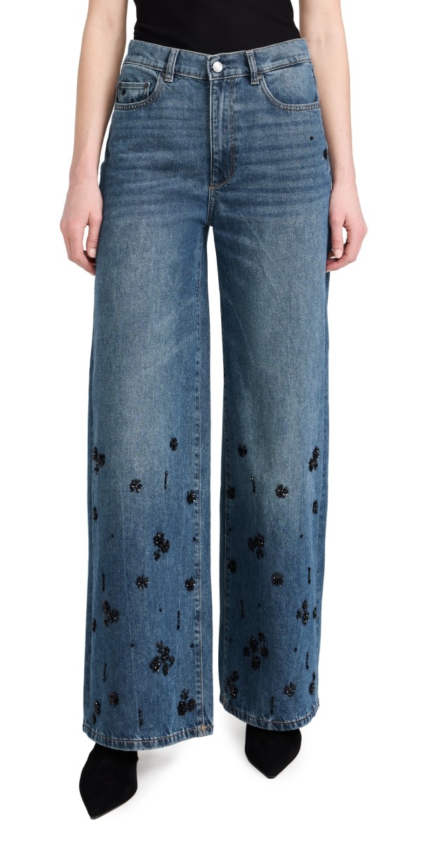 DL1961 Hepburn Wide Leg Jeans: High Rise Vintage 32 Embellished (Vintage)