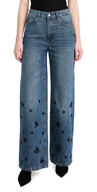 DL1961 Hepburn Wide Leg Jeans: High Rise Vintage 32 Embellished (Vintage)